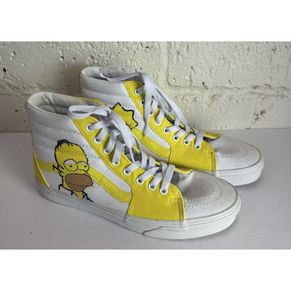 Simpsons Vans Off The Wall Sk8-Hi Tapered Yellow White Canvas 8 Custom Painted
